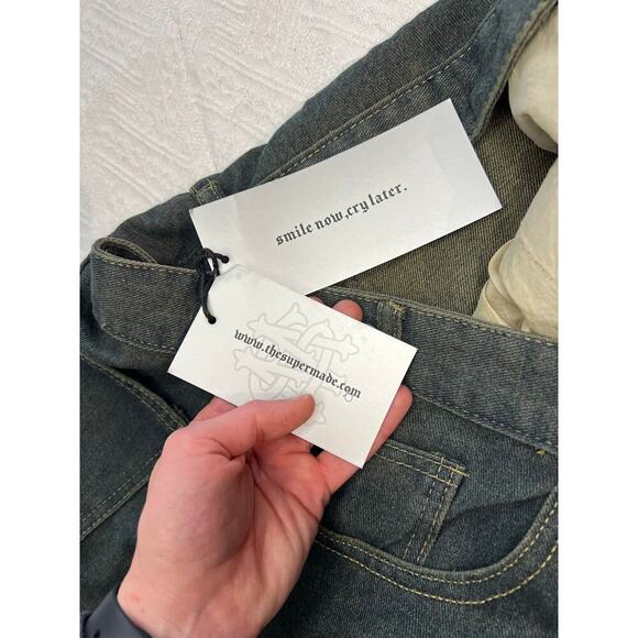 Supermade Distressed "Dirty" denim Shorts Streetwear XXL Grunge Skater - Picture 7 of 10